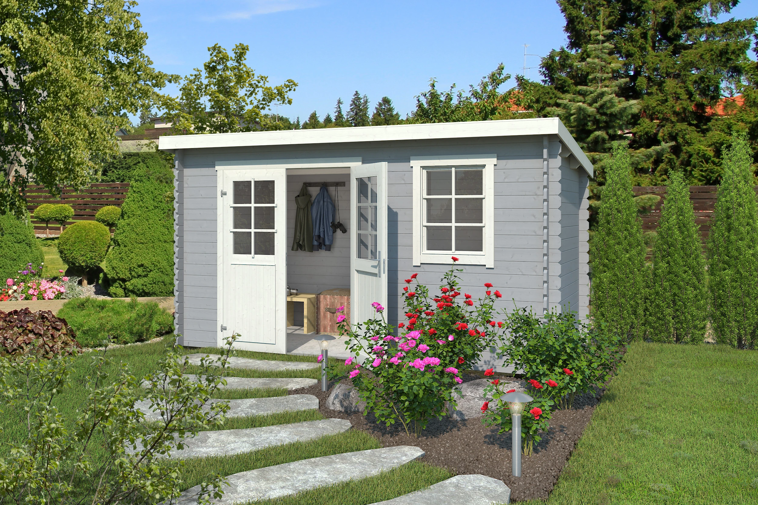 Outdoor Life Blokhut Amira Platinum Grey-Wit 380 x 175 cm - Afbeelding 2